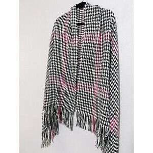 Steve Madden Black White Red Houndstooth Wrap Shawl Poncho Giftable NWT One Size